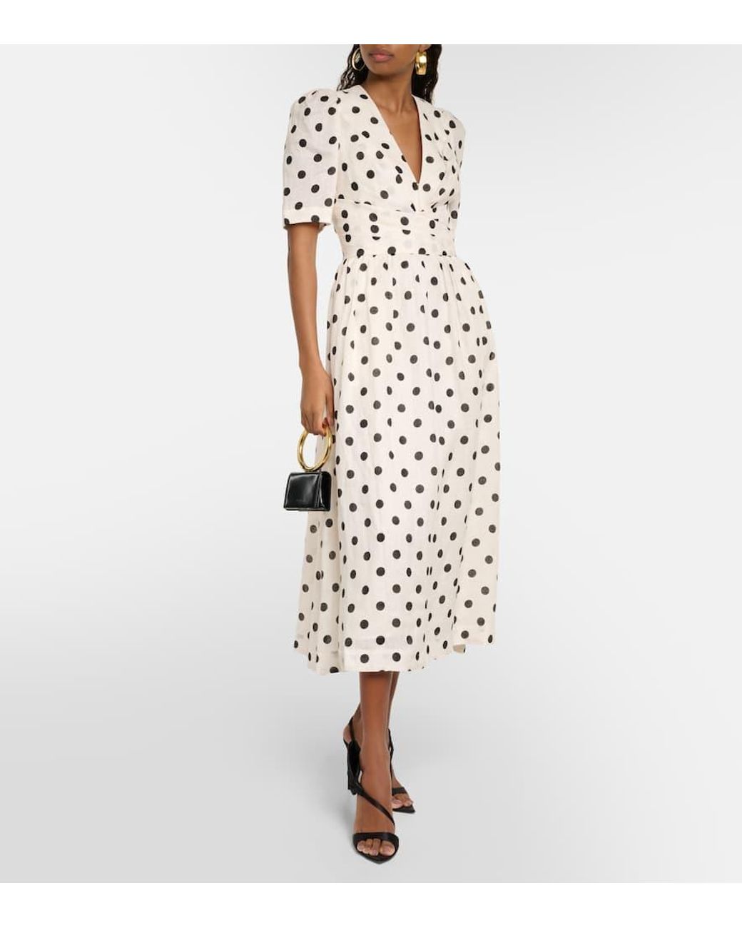 zimmermann polka dot linen midi dress ZIMMERMANN Polka-Dot Bow-Detail Linen Midi Dress