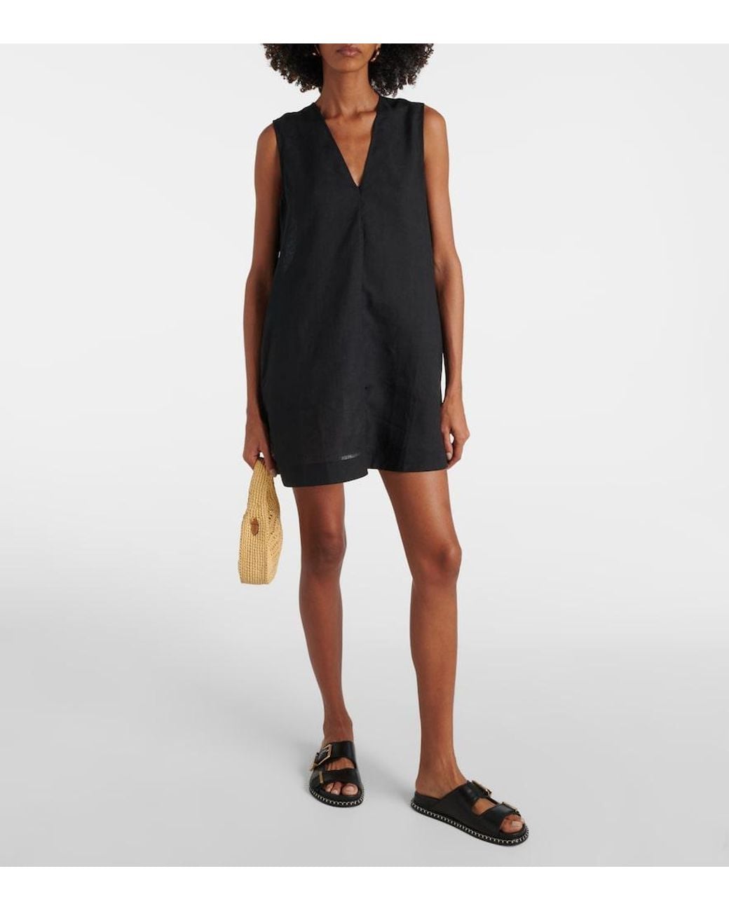 Asceno Black Derya Linen Minidress