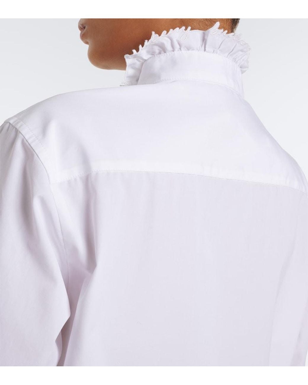 Burberry White Logo Ruffled Cotton Poplin Shirt