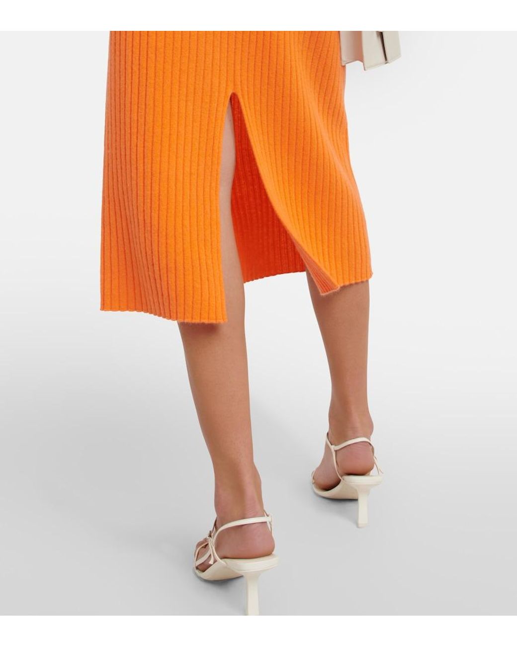 Jardin Des Orangers Orange Ribbed-Knit Cashmere Midi Skirt