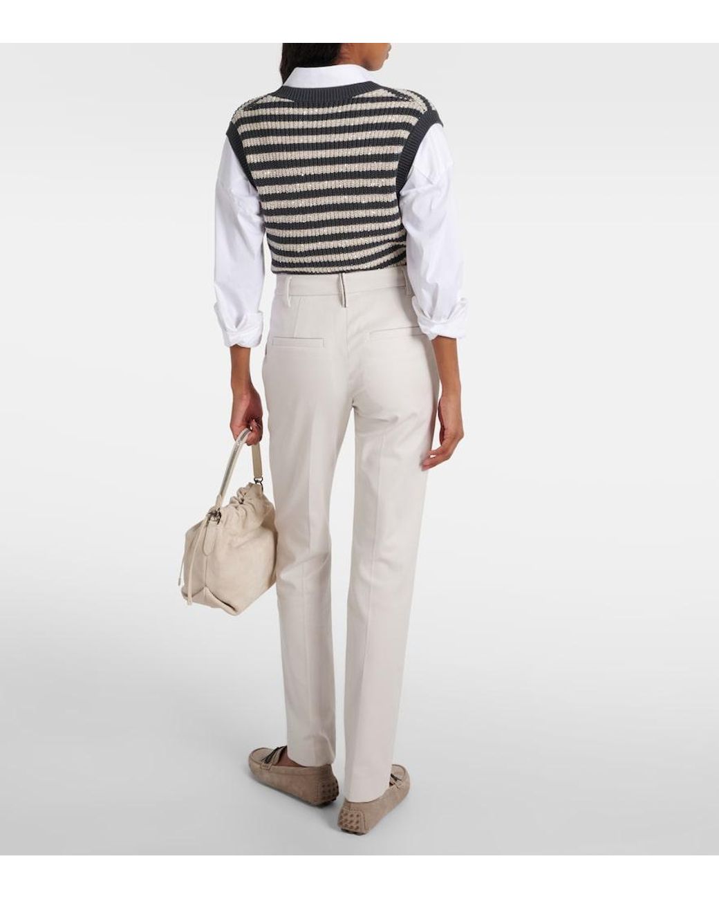 Brunello Cucinelli White Cotton-Blend Slim Pants