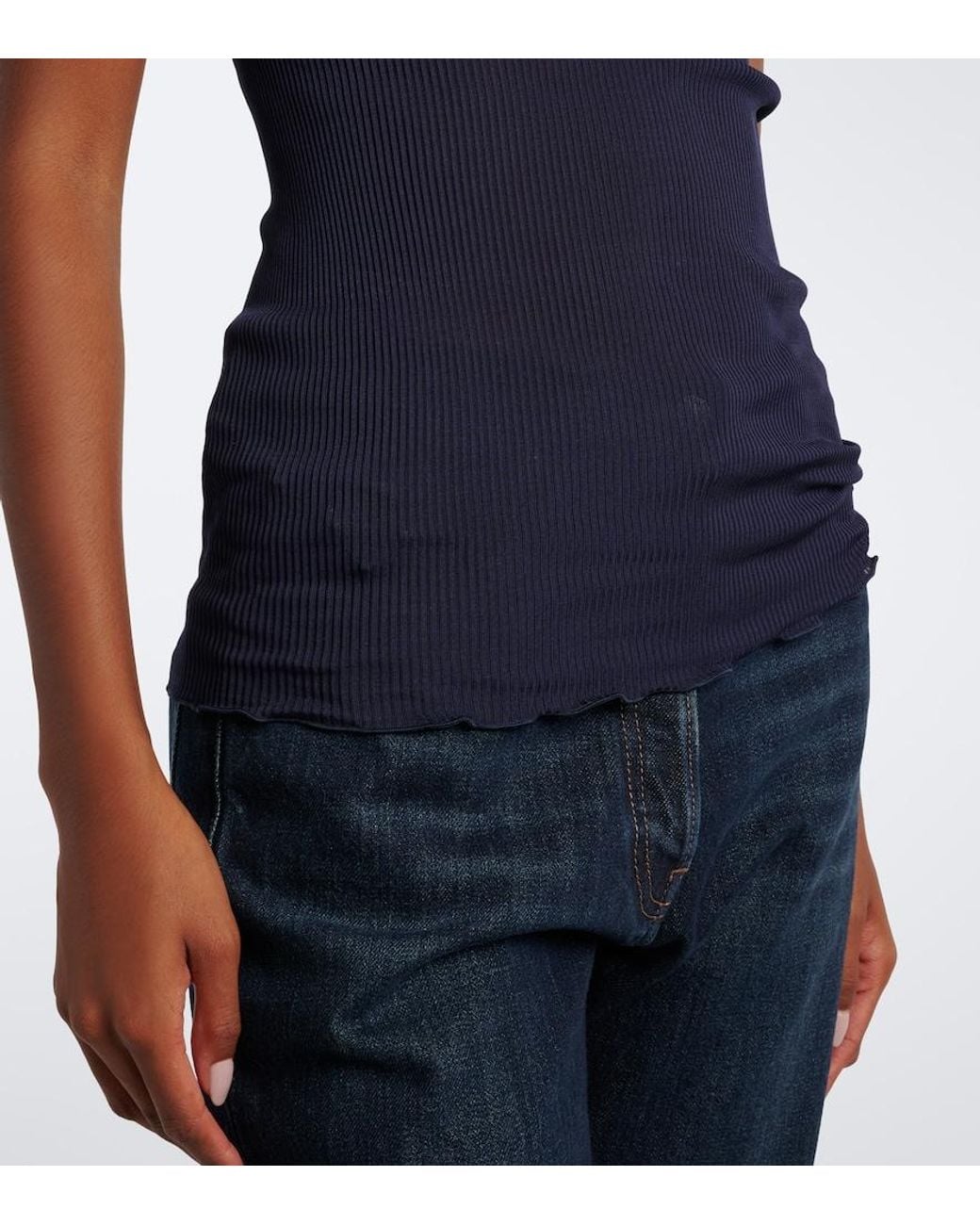 Prada Blue Ribbed-Knit Silk Tank Top