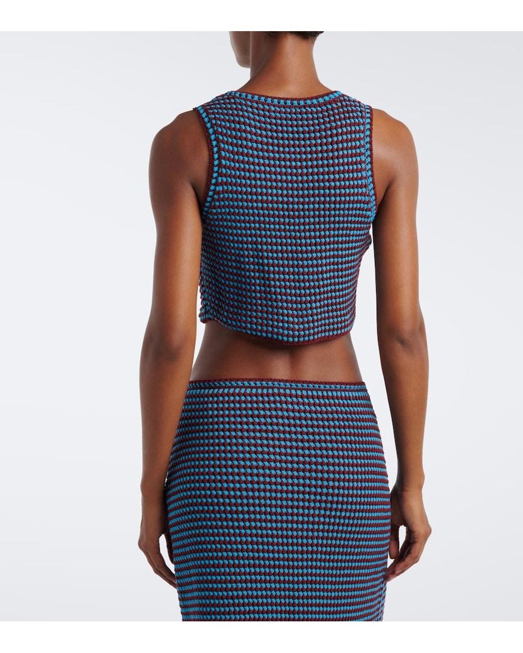 Alaïa Blue Crochet Cotton Crop Top