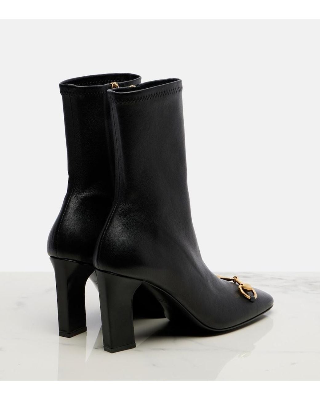 Gucci Black Signora Horsebit Leather Ankle Boots