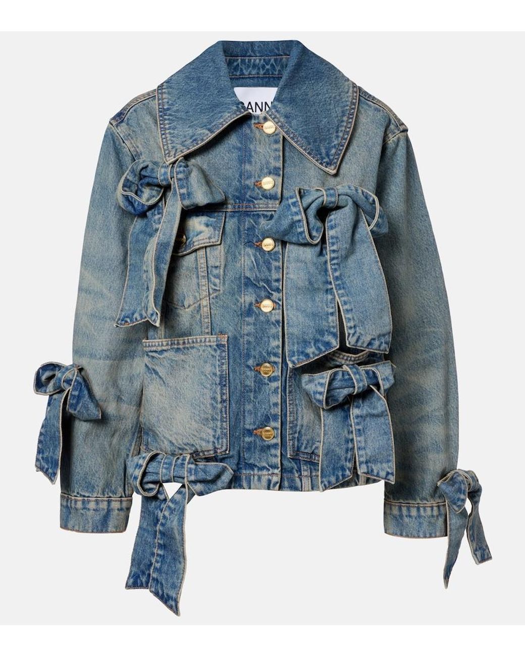 Ganni Blue Bow-Detail Denim Jacket