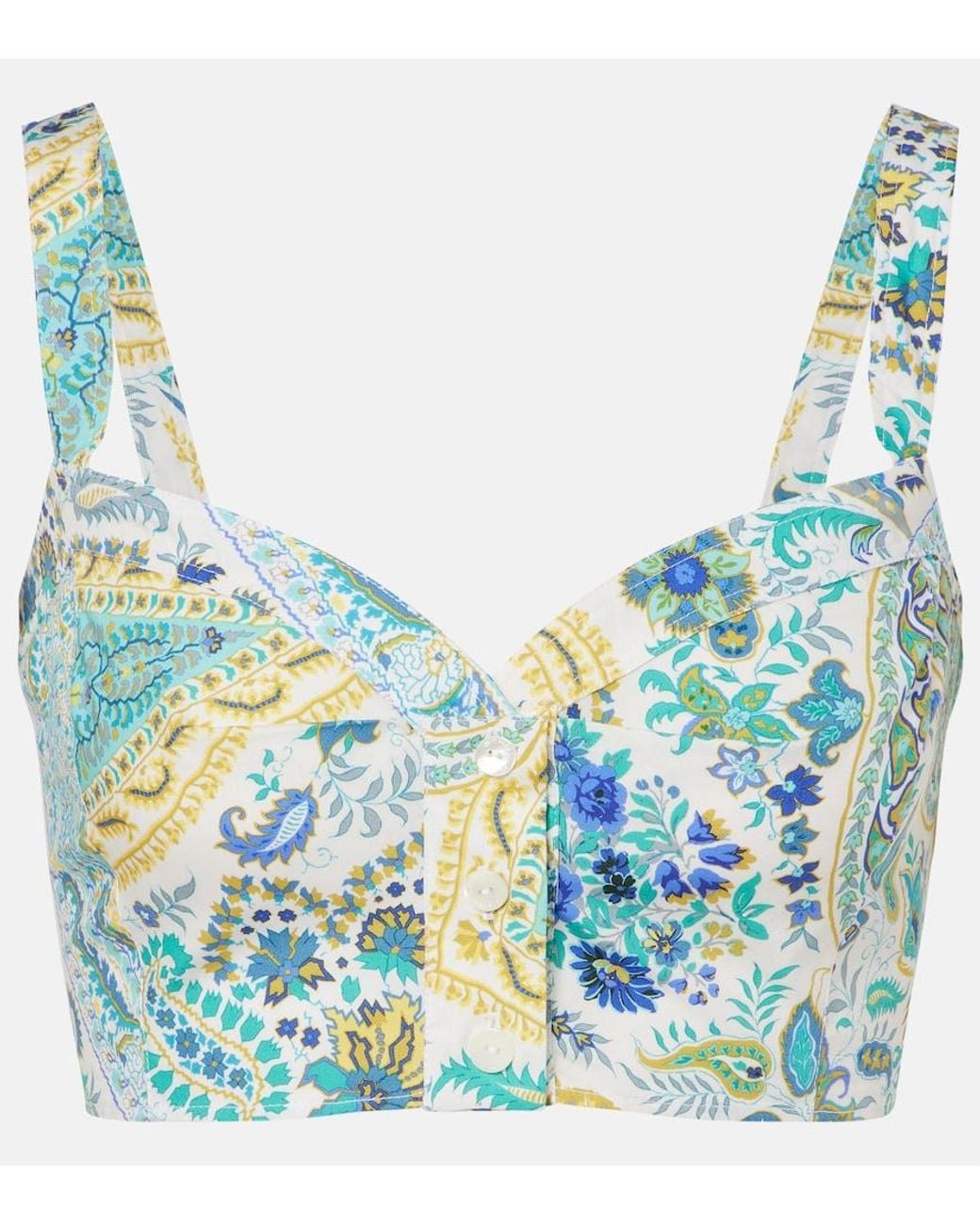 Etro Blue Floral Cotton Crop Top