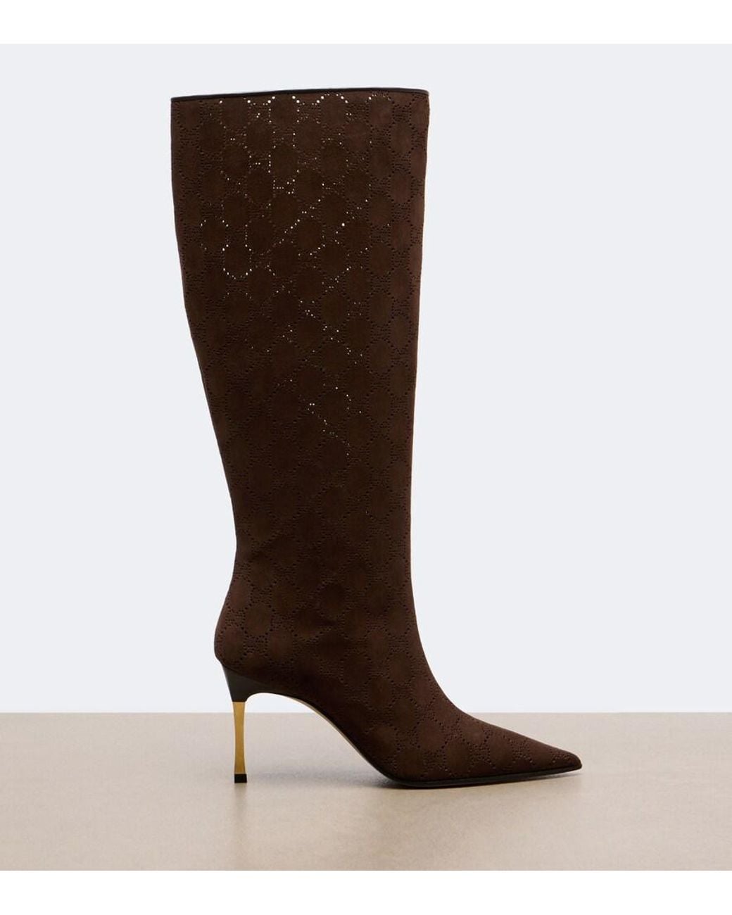 Gucci Brown Bombshell Gg Suede Knee-High Boots