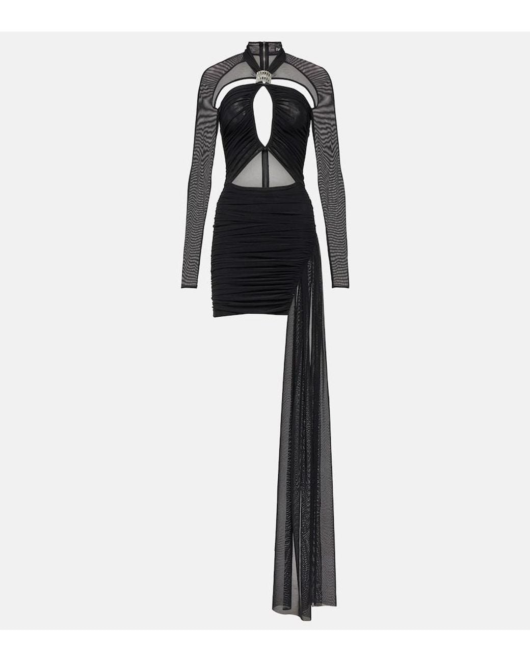 David Koma Black Asymmetric Cutout Jersey Minidress