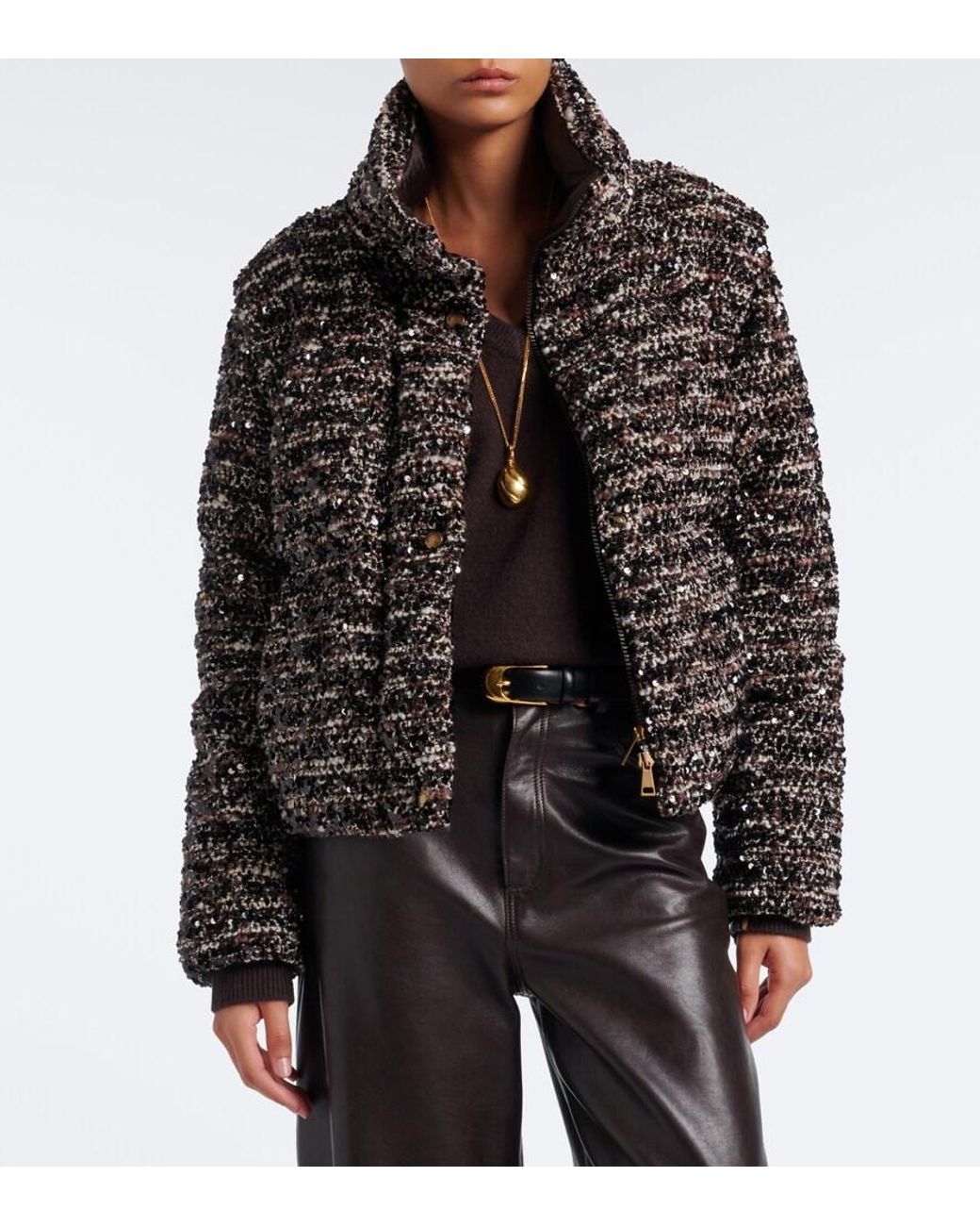 Moncler Black Poetique Sequined Boucle Down Jacket