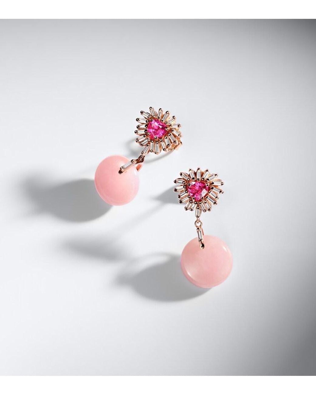Suzanne Kalan Pink 18Kt Rose Drop Earrings With Gemstones