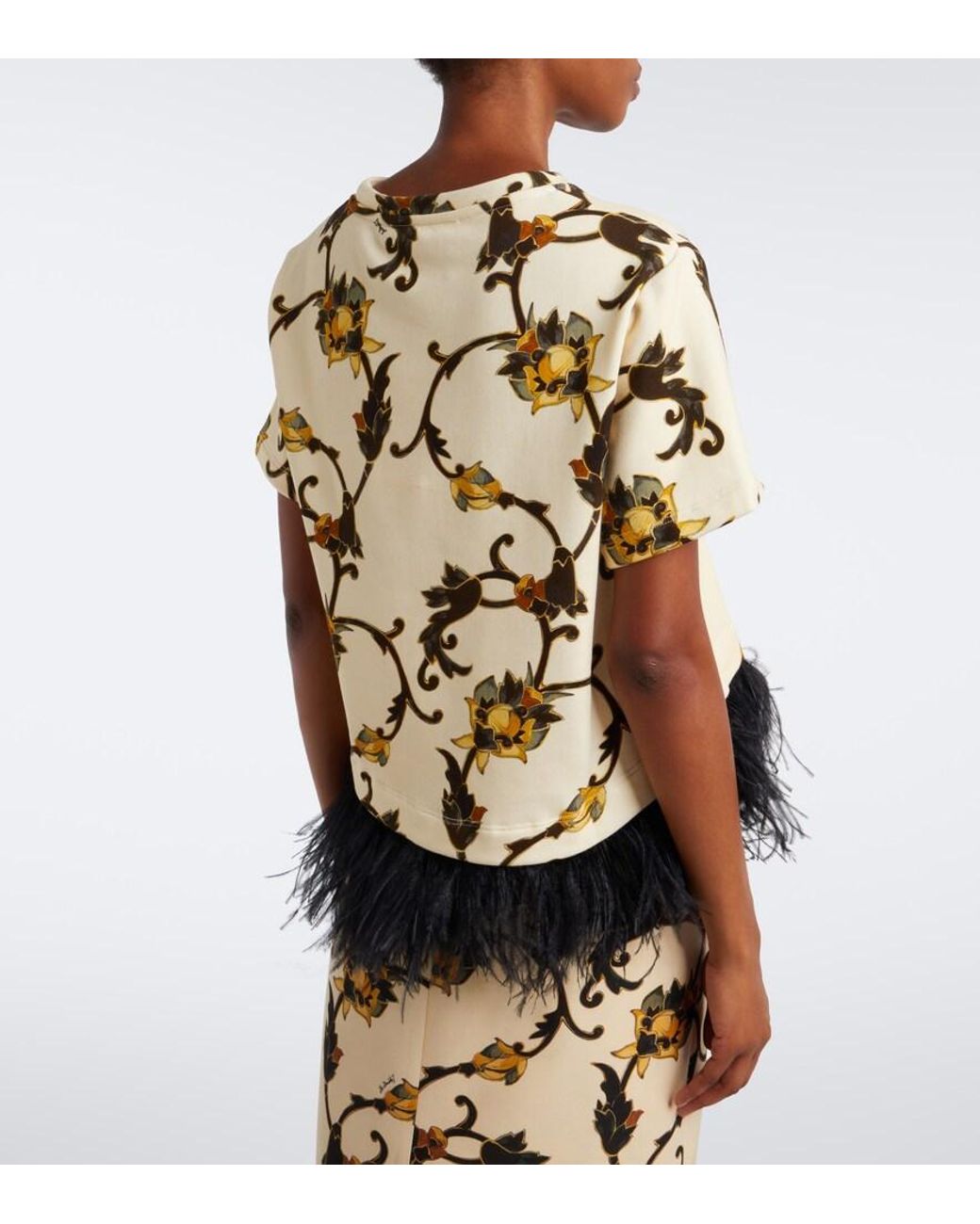 LaDoubleJ Black La Scala Fringed Printed Cotton T-Shirt