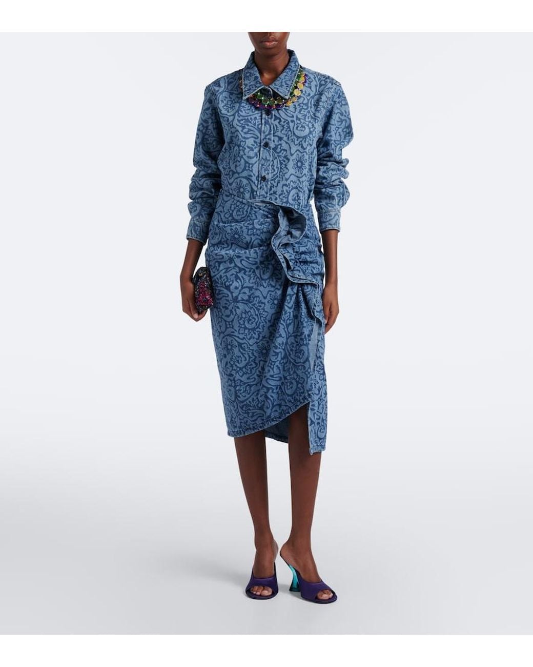Dries Van Noten Blue Floral Denim Overshirt