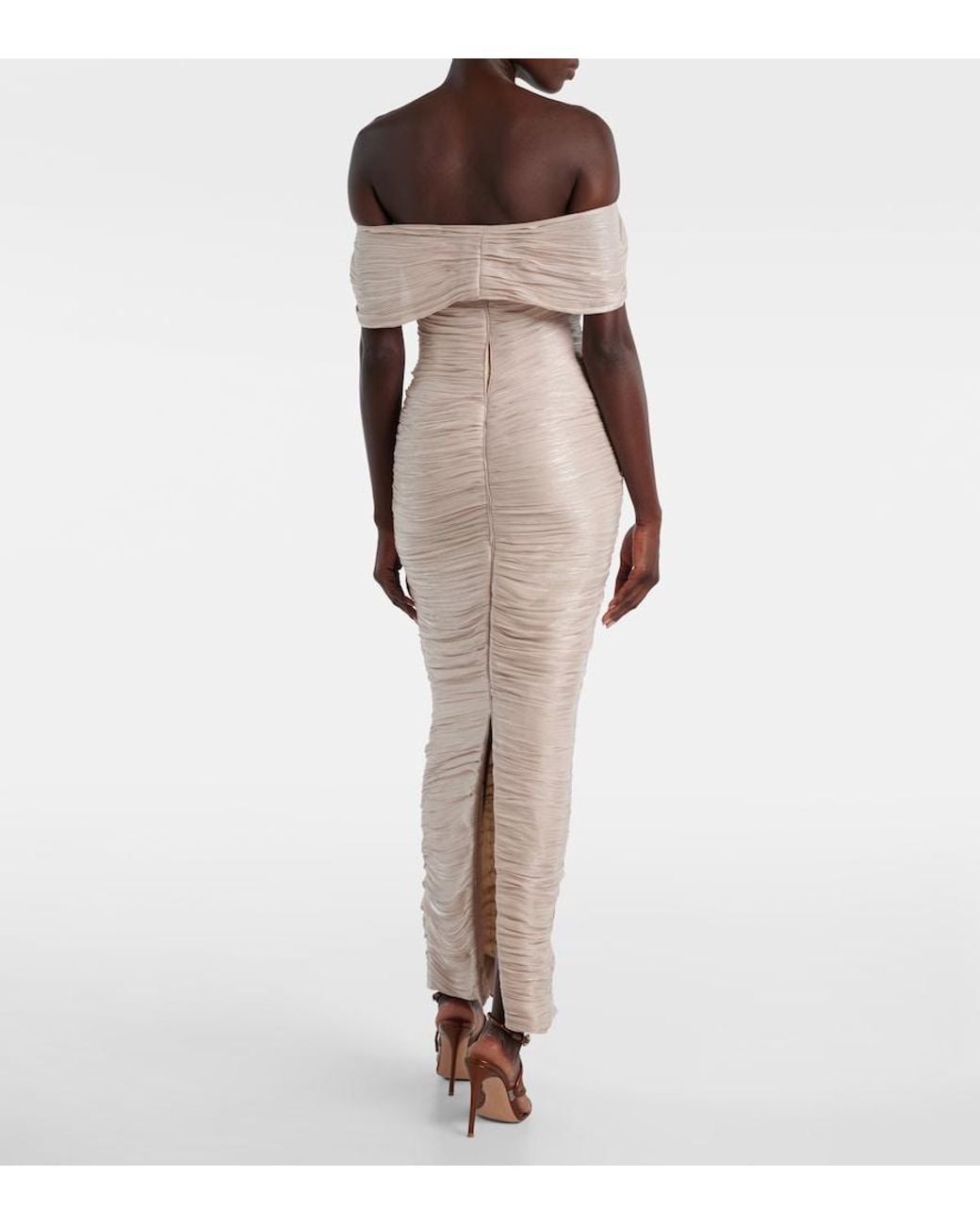 Marmar Halim White Off-Shoulder Pleated Bustier Gown