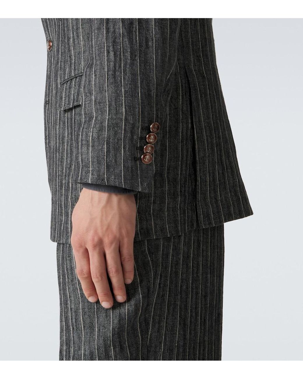 Brunello Cucinelli Black Chalk Stripe Linen Suit for men
