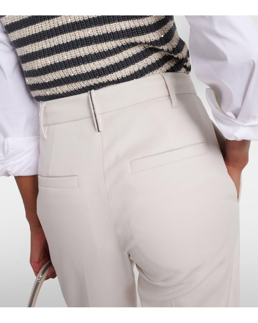 Brunello Cucinelli White Cotton-Blend Slim Pants