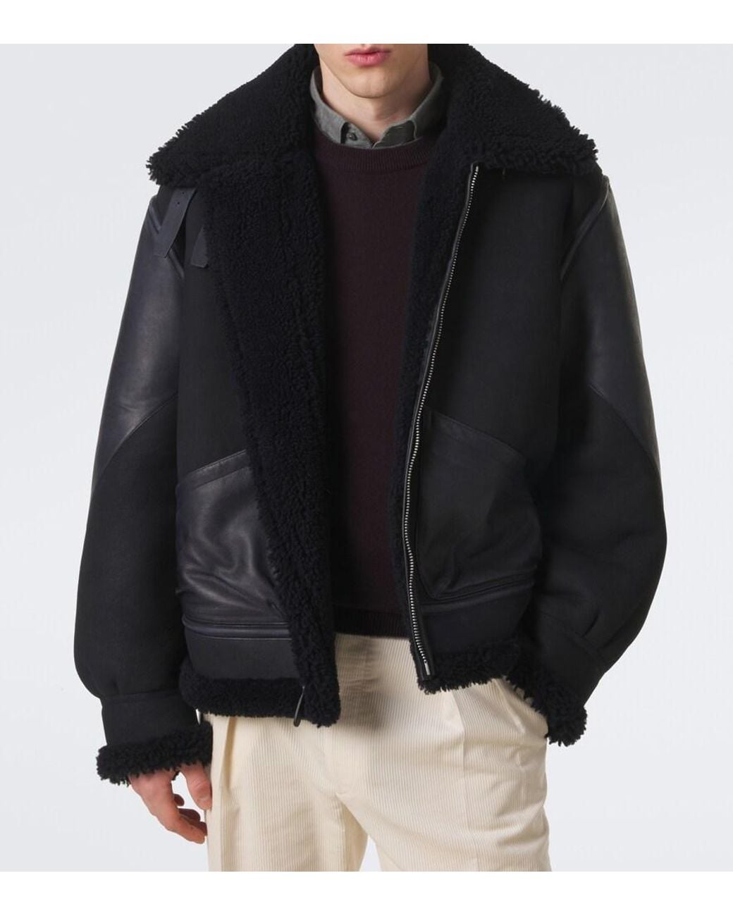 Ralph Lauren Black Lutton Shearling-Lined Leather Jacket for men