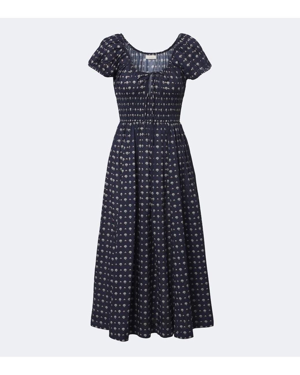 Doen Blue Quinn Printed Cotton Poplin Midi Dress