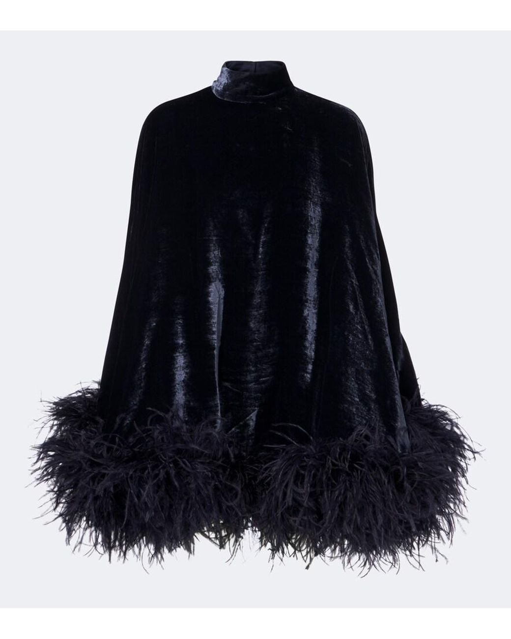 Taller Marmo Blue Vegas Feather-Trimmed Velvet Minidress