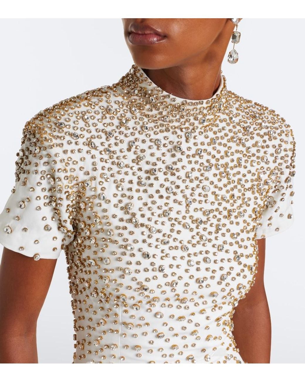 La Fuori White Seraphina Embellished Feather-Trimmed Gown
