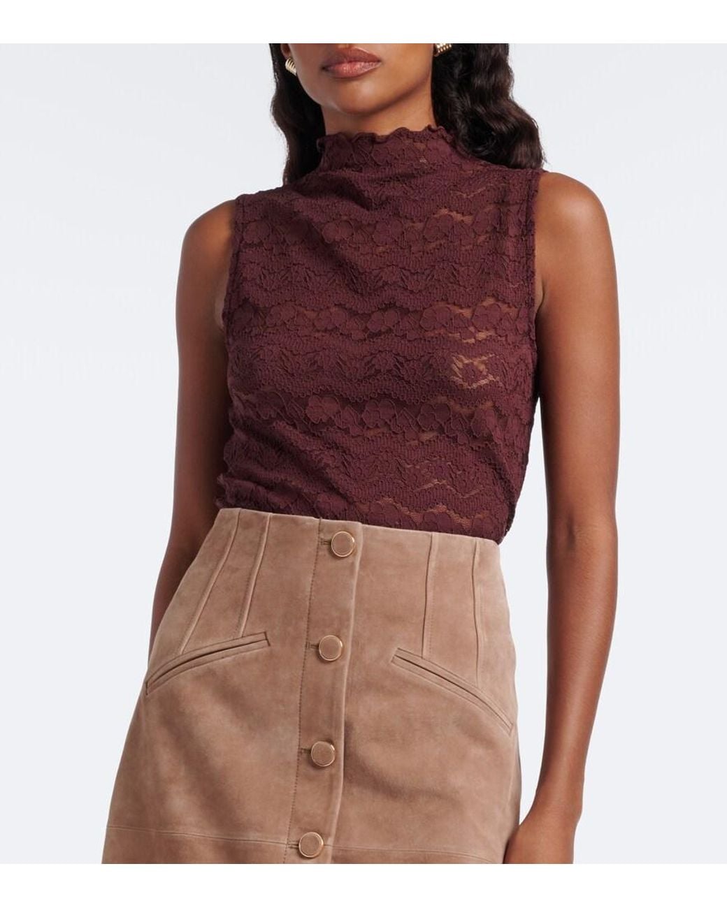 Veronica Beard Purple Alora Lace Jersey Top