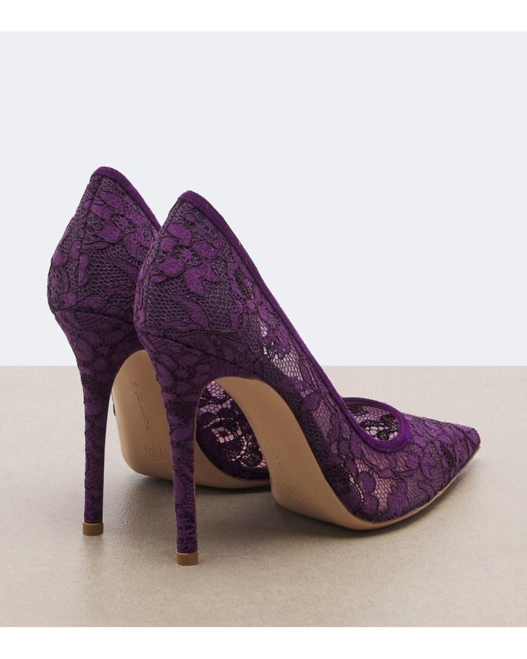 Gianvito Rossi Purple Claudia Suede-Trimmed Lace Pumps