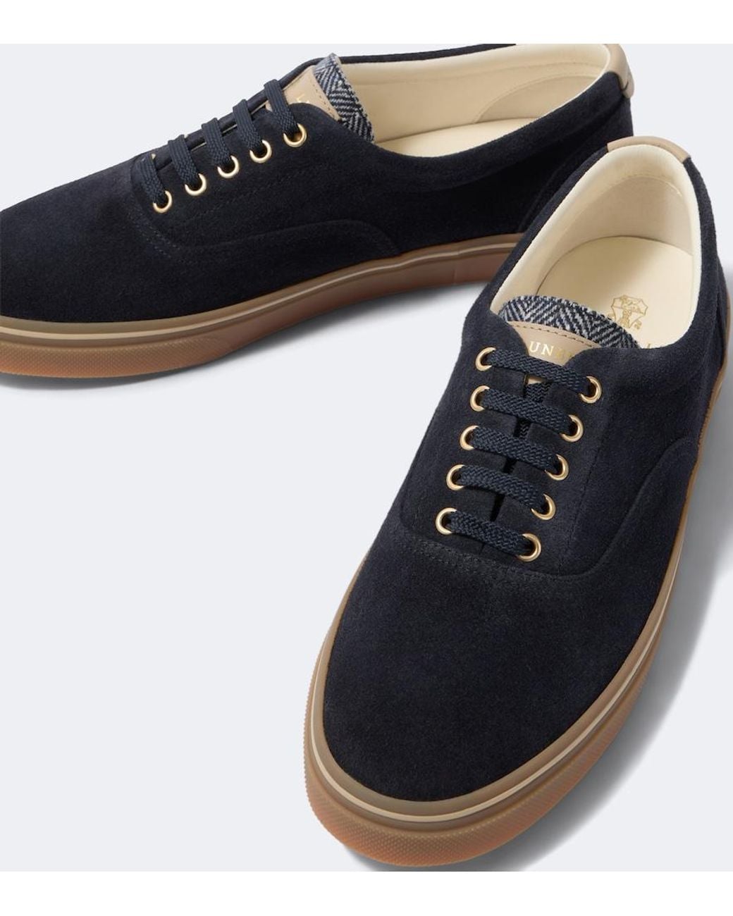 Brunello Cucinelli Blue Leather-Trimmed Suede Sneakers for men