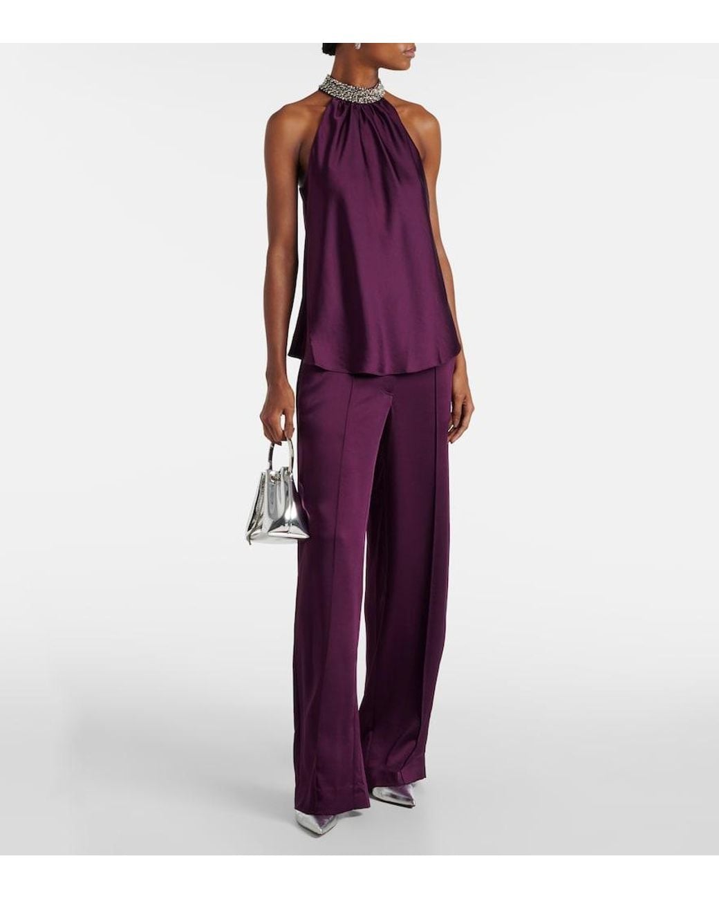 Jonathan Simkhai Purple Kira Satin Wide-Leg Pants
