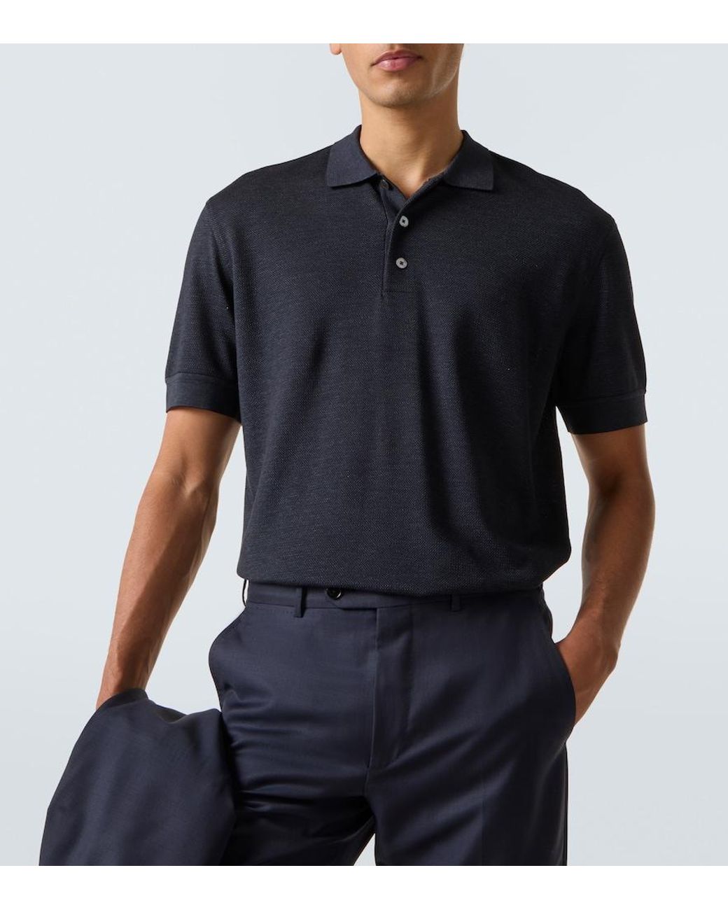 Zegna Blue Cotton And Silk Polo Shirt for men