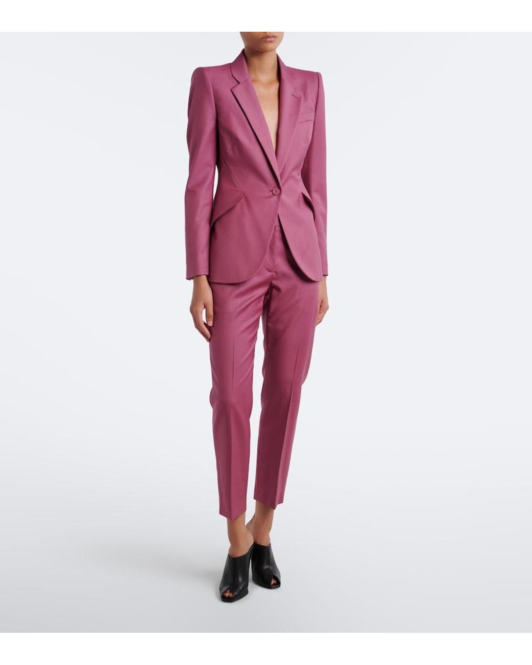 McQueen Red Wool Gabardine Slim Pants