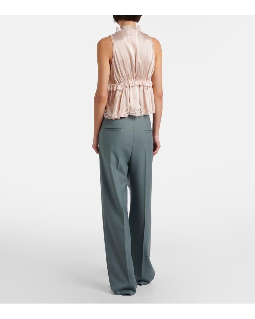 Chloé Blue Pleated Virgin Wool Straight Pants