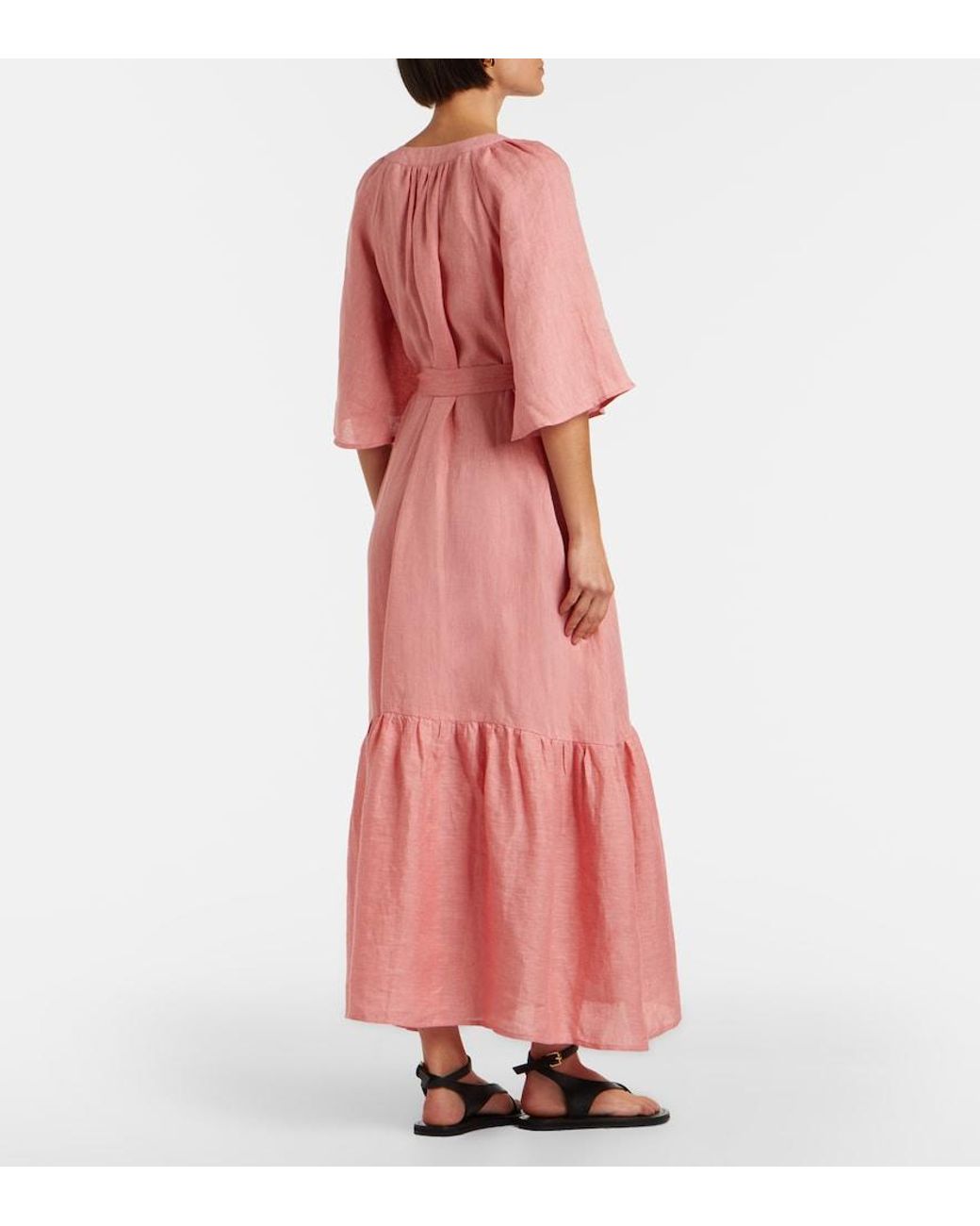 Eres Pink Audacieuse Belted Linen Maxi Dress