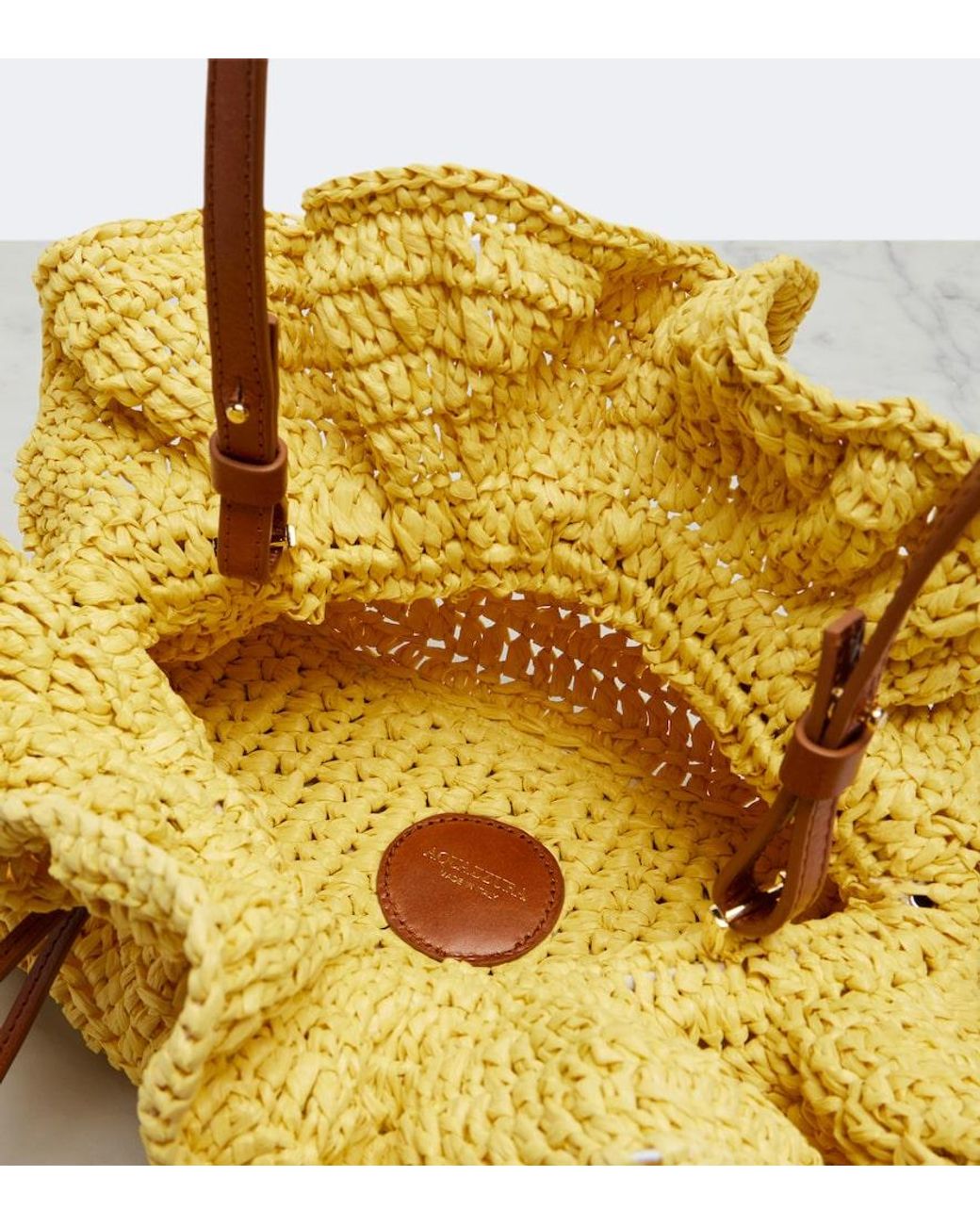 Aquazzura Yellow Paradise Raffia Clutch