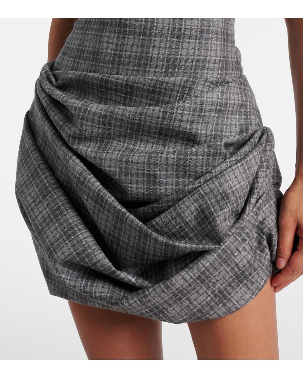 Magda Butrym Gray Ruched Off-Shoulder Wool-Blend Bustier Dress