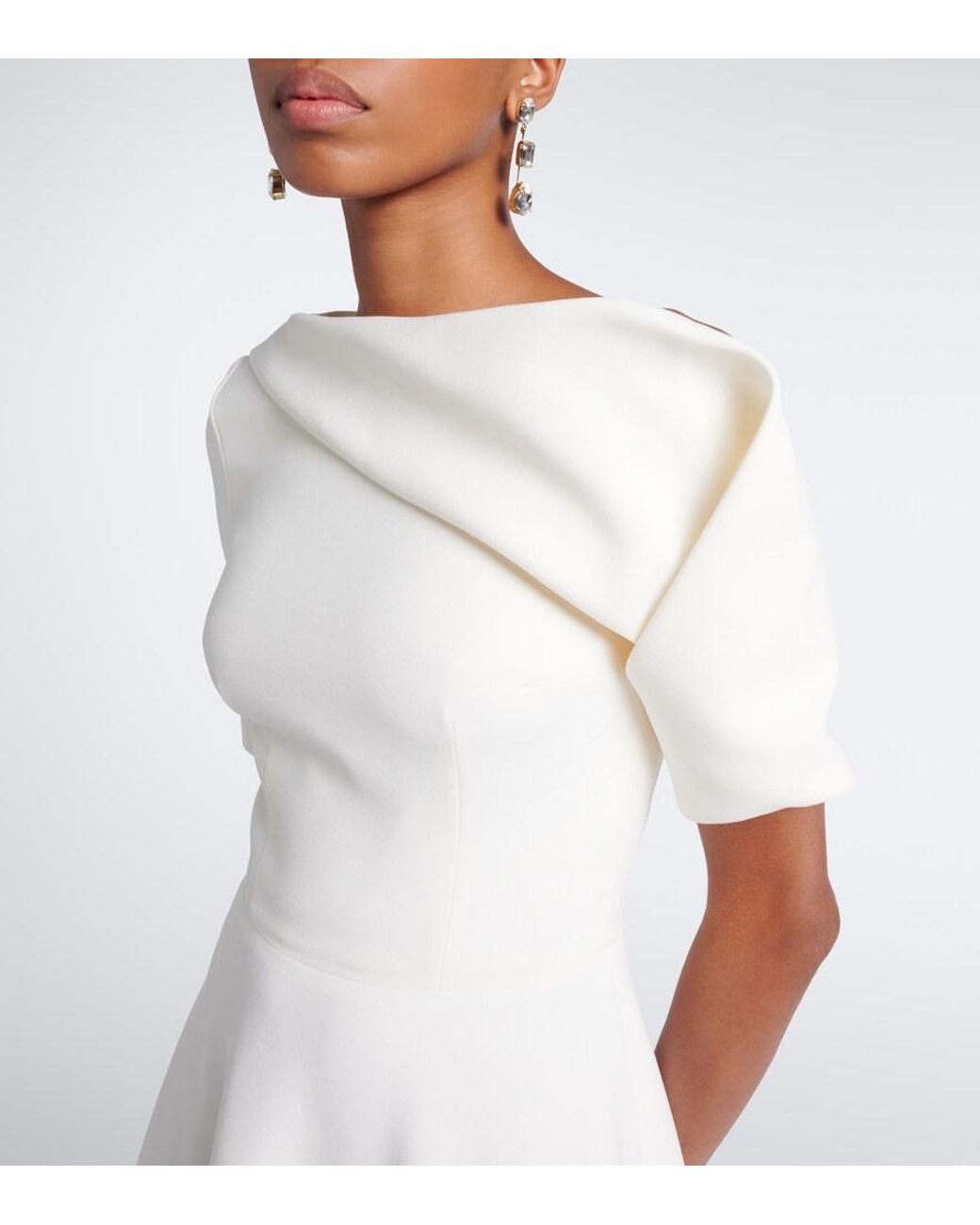 Safiyaa White Bridal Melinda Belted Crepe Midi Dress