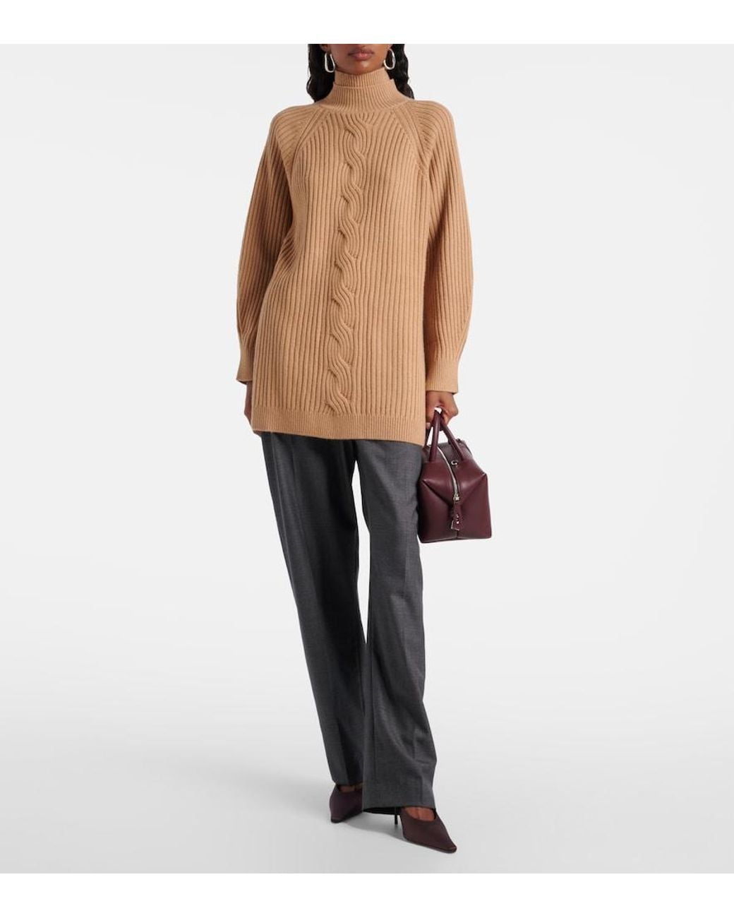 Max Mara Brown Alcazar Wool And Cashmere Turtleneck Sweater