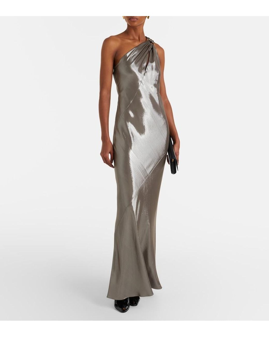 Max Mara Gray Odissea One-Shoulder Lame Gown