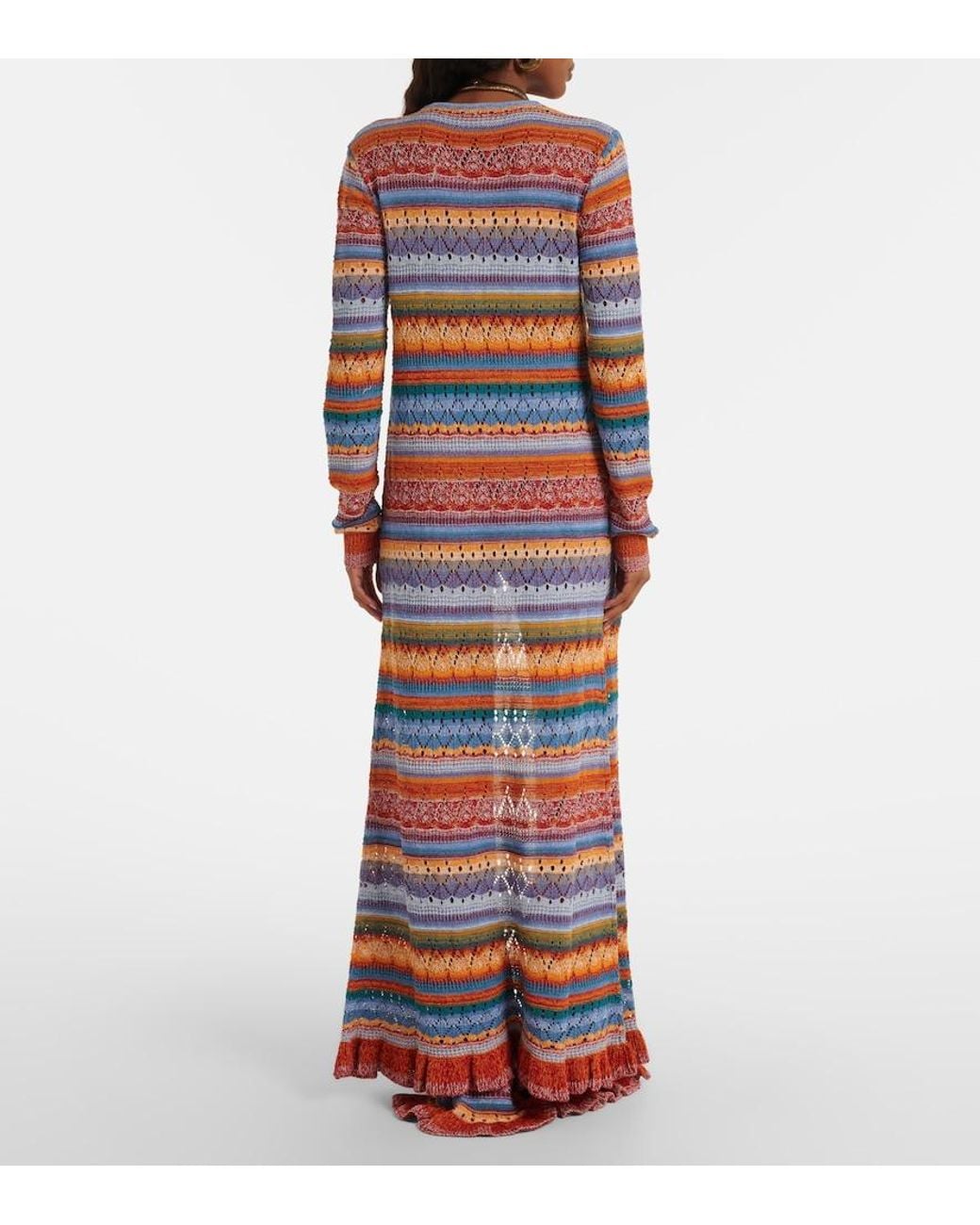 Etro Red Crochet Striped Cotton Cardigan