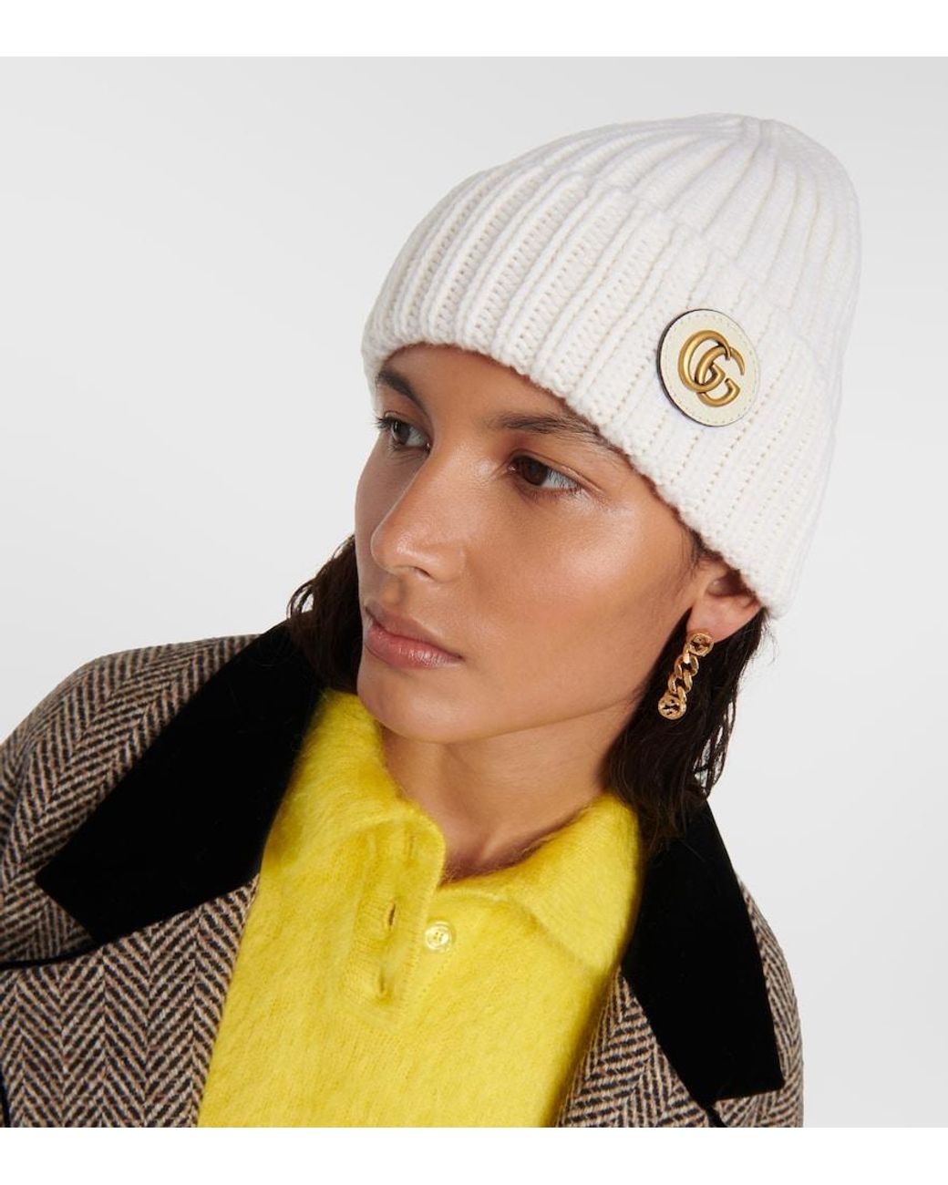 Gucci Natural Wool Cashmere Hat With Double G