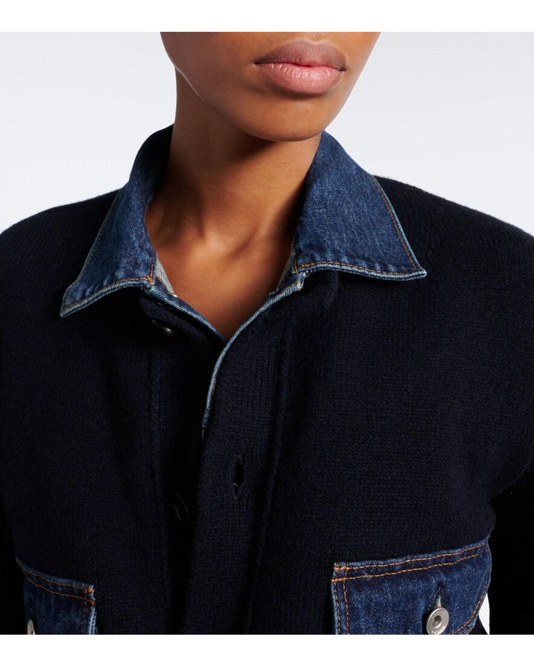 Sacai Blue Layered Wool-Blend And Denim Cardigan