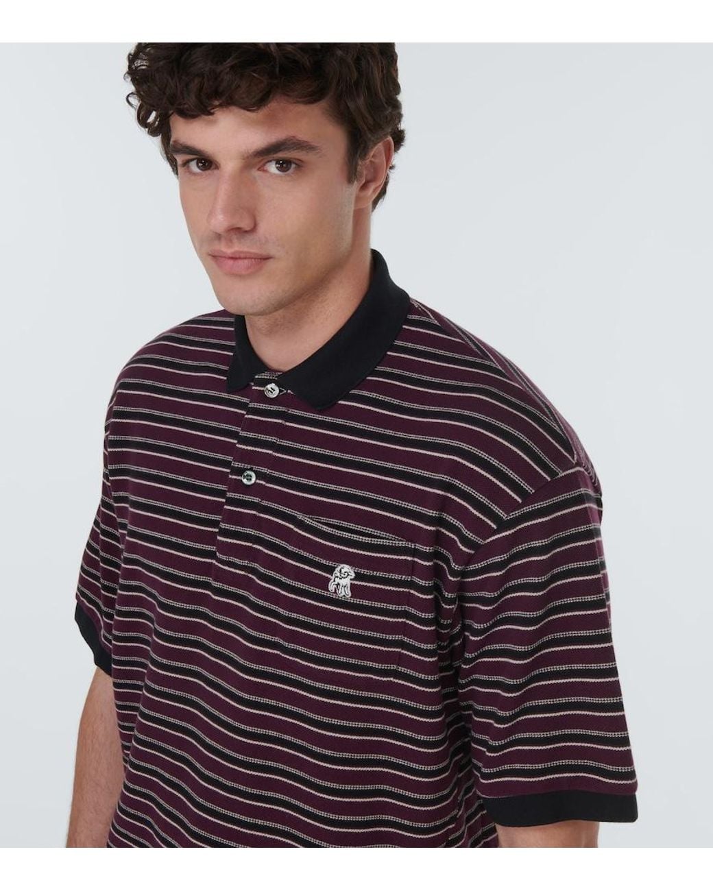 Undercover Red Striped Cotton Polo Shirt for men