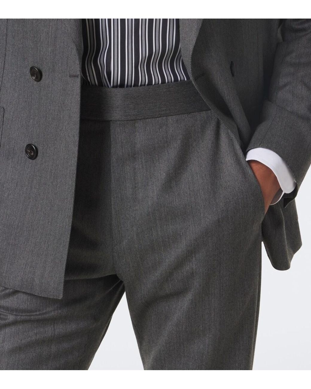 Tom Ford Gray Mouline Wool Twill Straight Pants for men