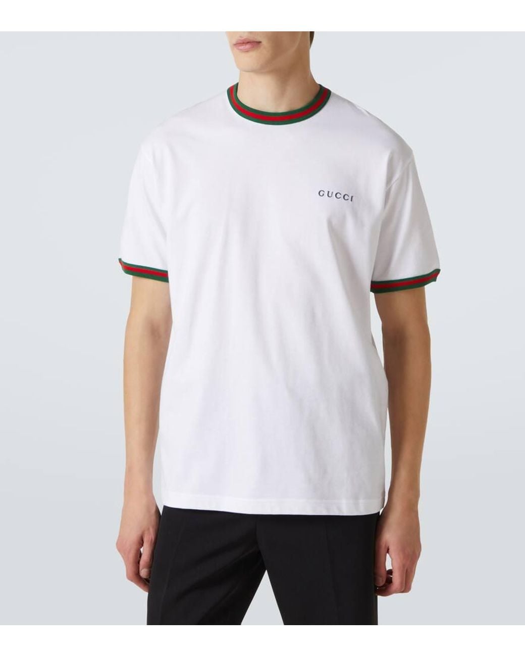Camiseta De Punto De Algodón Con Bordado, Talla Gucci de hombre de color White