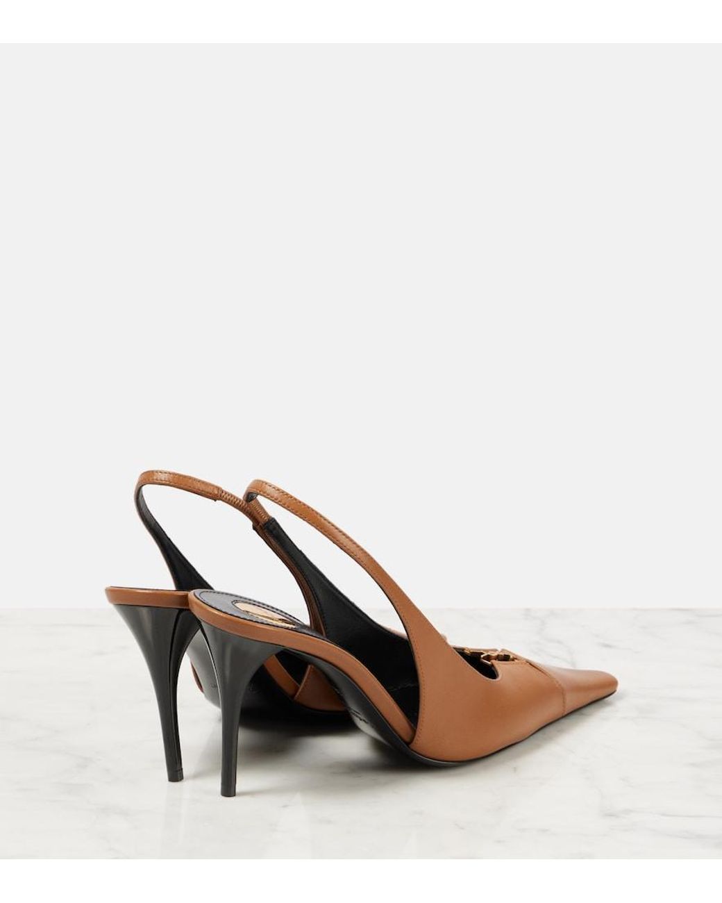 Saint Laurent Brown Babylone Breteuil 90 Leather Slingback Pumps
