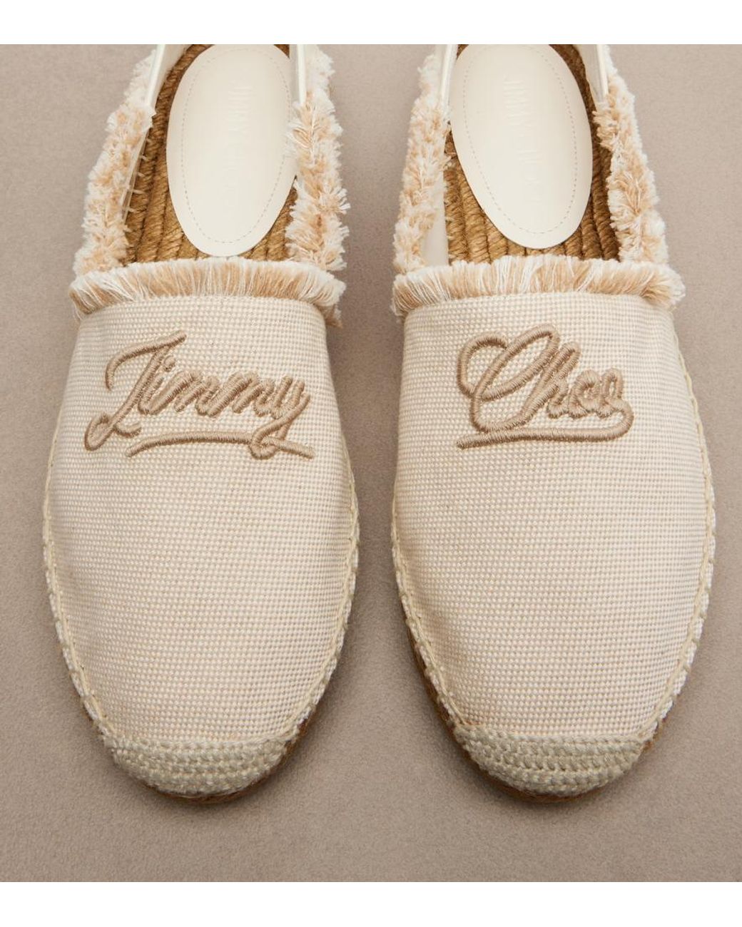 Jimmy Choo Natural Avi Embroidered Canvas Espadrilles
