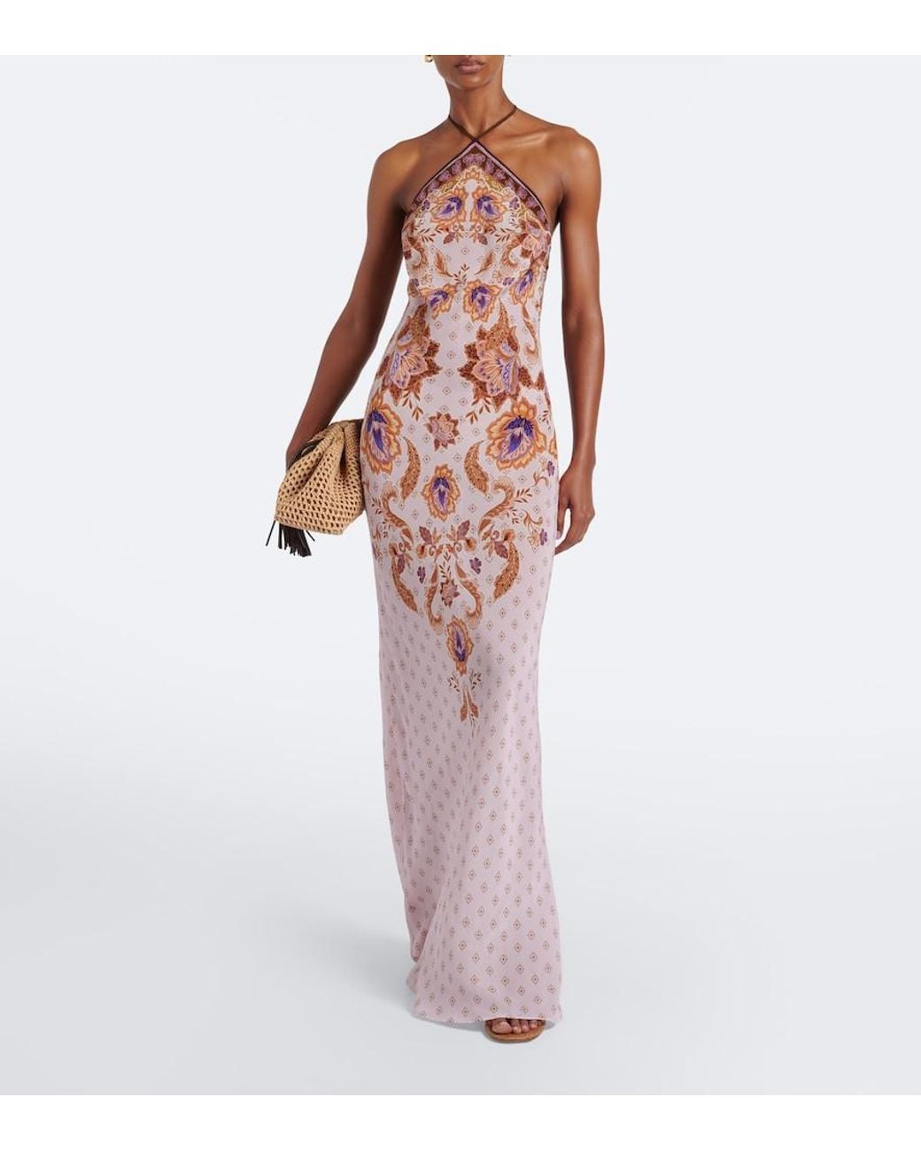 Alexandra Miro White Adeline Printed Halterneck Maxi Dress