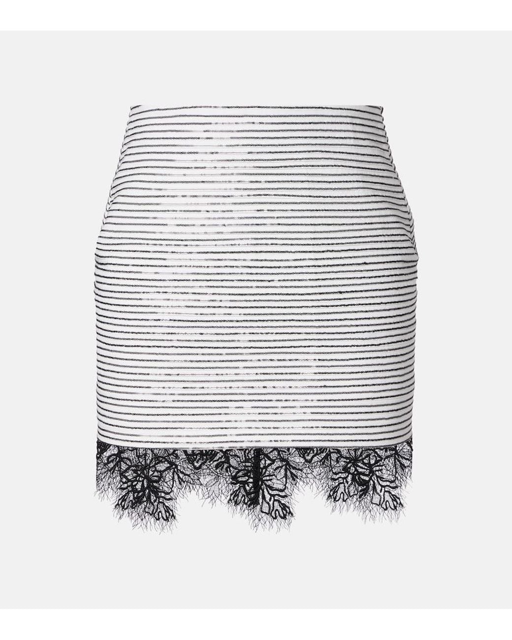 JACQUES WEI White Lace-Trimmed Sequined Cotton Miniskirt