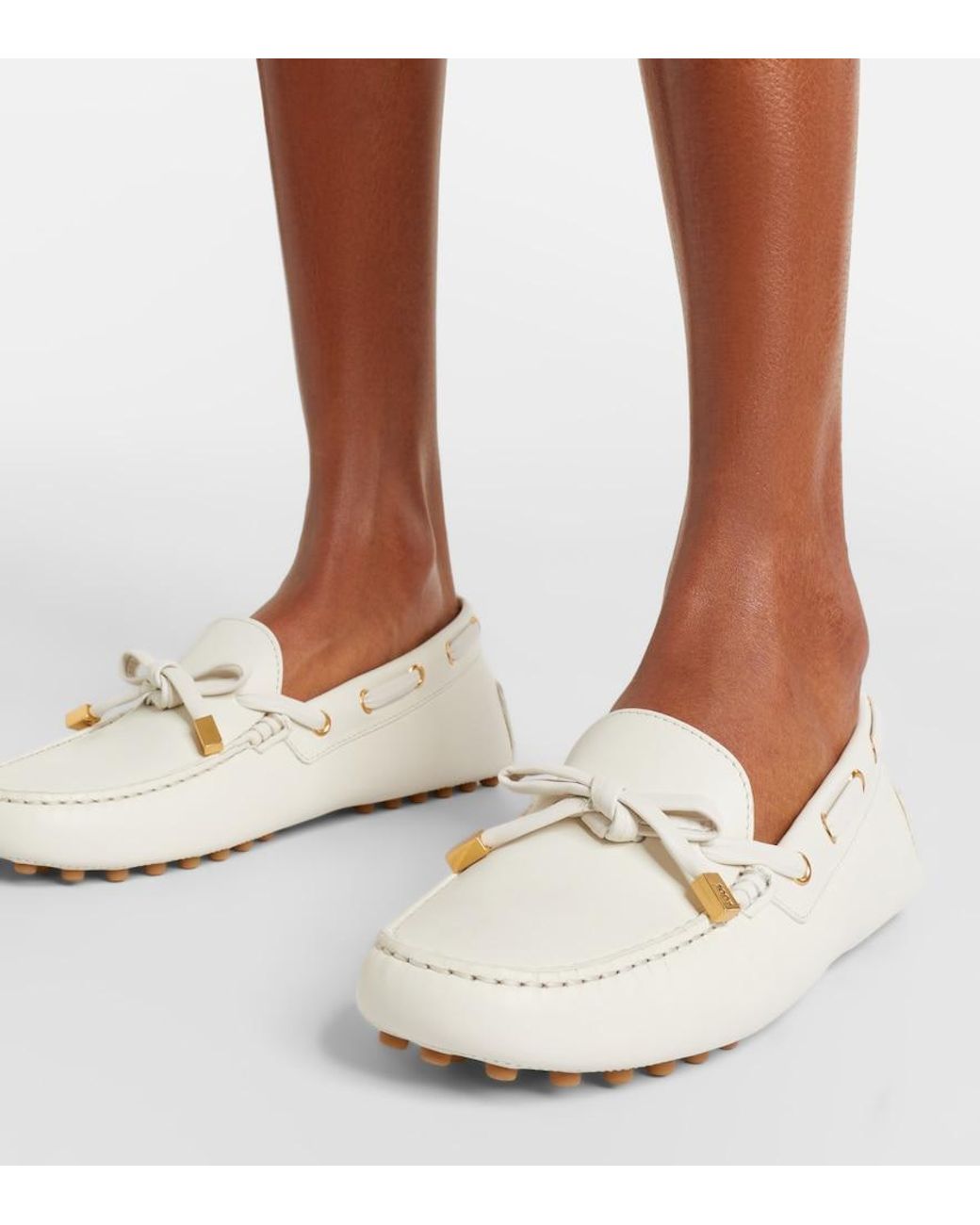 Tod's White Gommino Leather Driving Shoes