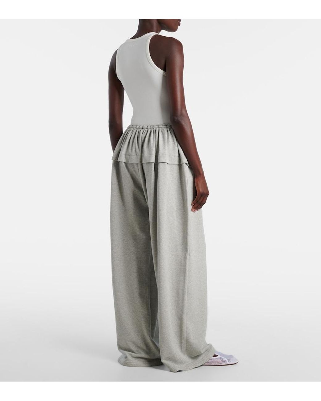 Alaïa Gray Ruffled Cotton-Blend Track Pants