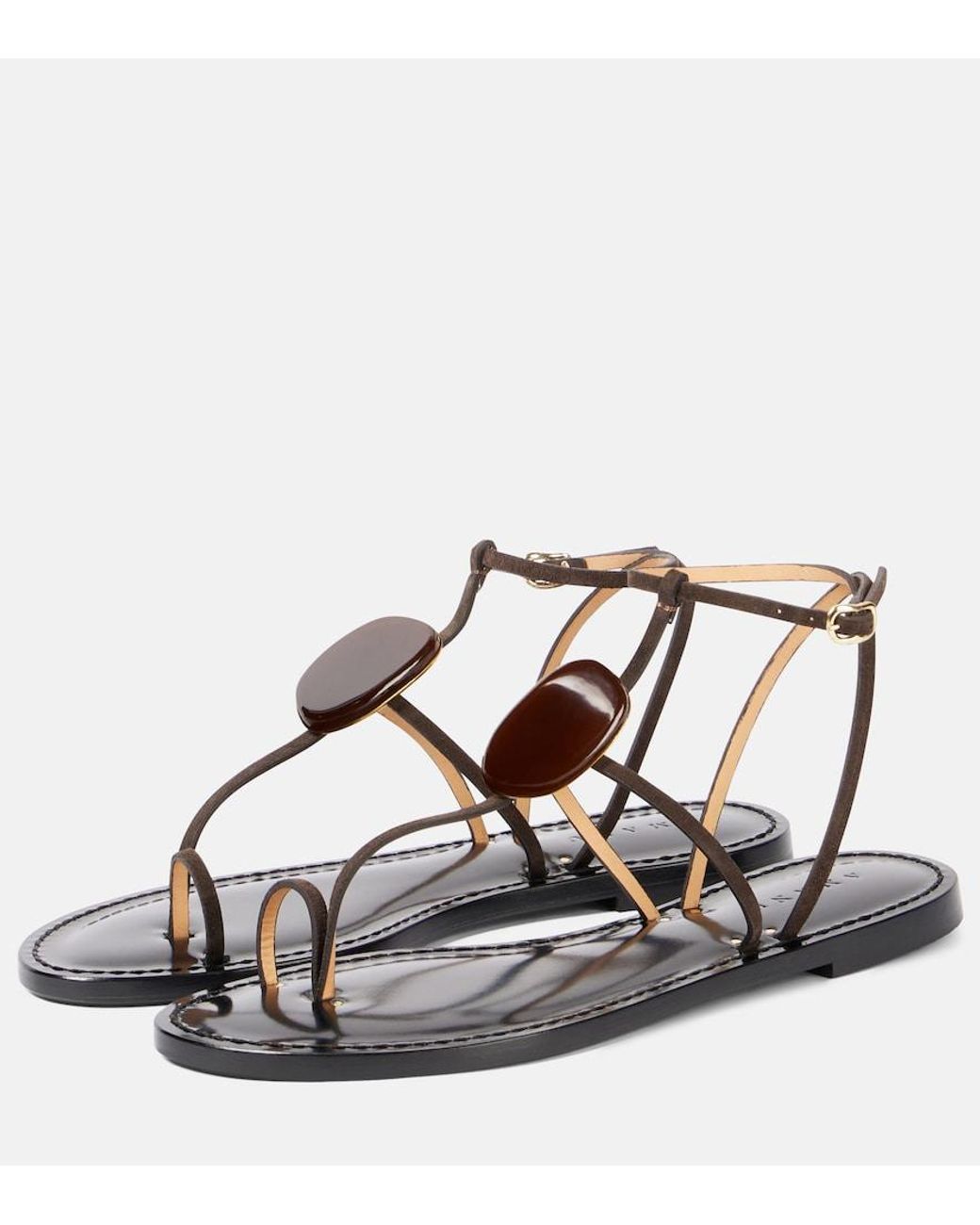 Amanu Metallic Cairo Embellished Leather Sandals