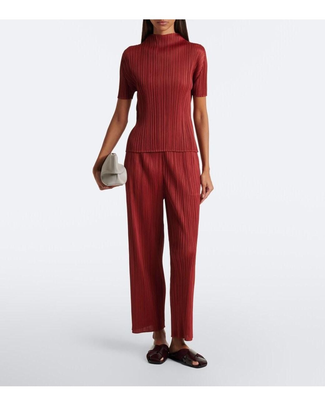 Pleats Please Issey Miyake Red Monthly Colors: September Pleated Straight Pants